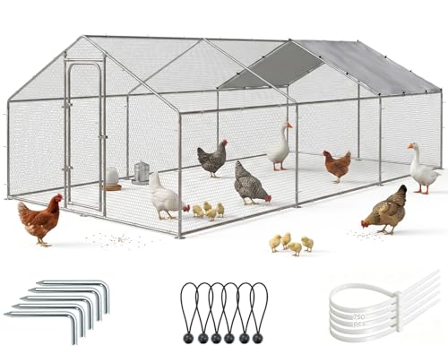 LEMBERI 20x10 FT Extra Large Metal Chicken Coop, Walk-in Run | Poultry run pen with waterproof and anti-ultraviolet cove, outdoor cage for hens & rabbits, for backyard and farm - size: 236.16"L x 118.1"W x 76.8"H