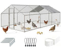 LEMBERI 20x10 FT Extra Large Metal Chicken Coop, Walk-in Run | Poultry run pen with waterproof and anti-ultraviolet cove, outdoor cage for hens & rabbits, for backyard and farm - size: 236.16"L x 118.1"W x 76.8"H