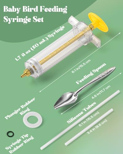 Pawfly 6 Pcs Baby Bird Feeding Syringe Set, 1.7 fl oz (50 mL) Hand Feeding Syringe for Birds, Parrot Syringe Feeder with Feeding Tubes & Spoon for Cockatiels, Parakeets & Budgies