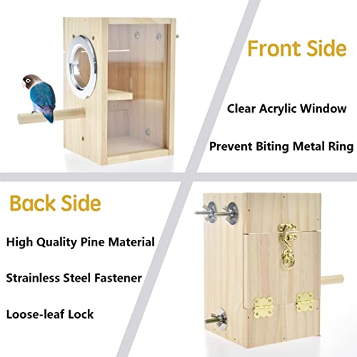 Bird Nest Box Parakeet Breeding Nest Box Bird Nest House Wooden Acrylic Transparent Breeding Box for Finch Lovebirds Cockatiel Budgie Conure Parrot - size: X-Small