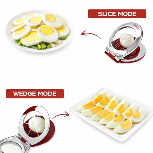 Egg Slicer & Cutter for Hard Boiled Eggs – 2-Way Multipurpose Stainless Steel Slicer for Fruits & Vegetables – Includes Cleaning Brush