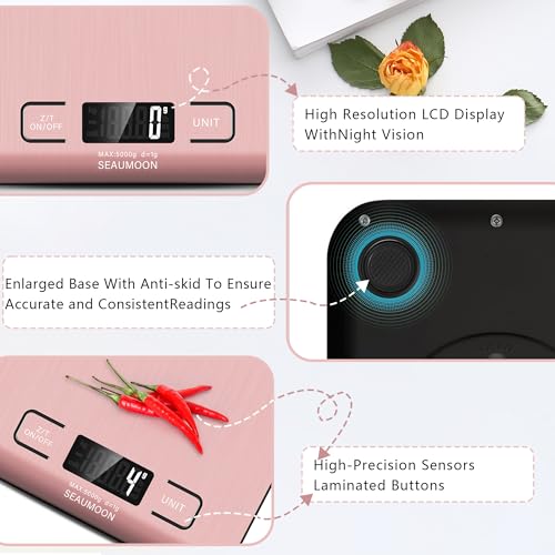 Food Scale Kitchen-Scale 11lb/5kg Food Scale for Kitchen Stainless Steel LCD Display Tare Function (g/oz/ml) for Meal Prep Coffee (Batteries Included) Pink - color: Pink