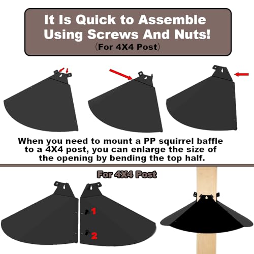 20 Inch Squirrel Baffle for Bird Feeder Pole, Adjustable Opening Size, for Up to 4x4 Inch Wide Wooden Post, Outside Pole Mount Bird House Guard for Outdoor Shepherd’s Hook.