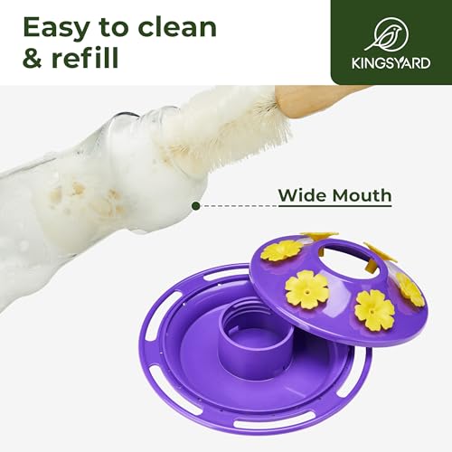 Kingsyard Glass Hummingbird Feeder for Outdoors Hanging, 14 oz Leak-Proof Humming Bird Feeders with Ant Moat & Bee Proof Feeding Ports, Hummingbird Gift for Bird Lovers (Updated Purple) - color: Light Purple