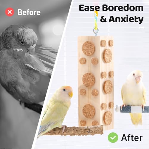 2 Pcs Wooden Bird Chew Toys - 7.9 Inch Hanging Parrot Toys, with 92 Detachable Corks, Relieve Boredom & Anxiety, Foraging Toys, for Parakeet, Cockatiel, Conure, Budgie, Lovebird - style: Bird Toys