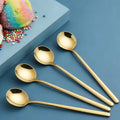 Long-handled Mirror-Finish Small Round Stainless Steel Spoon, Suitable for Scooping Bird's Nest, Honey, Coffee, Milk Powder, Sugar, Cocoa Powder and Other Foods & Desserts (4pcs 5.1", Gold-Plated) - size: 5.1in, style: 4Pcs Gold-Plated
