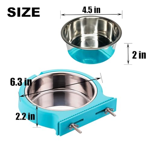 kathson 2 Pack Crate Dog Bowl Removable Stainless Steel Water Food Bowl Hanging Pet Cage Coop Cup for Rabbit Cat Puppy Bird Bunny Small Animals