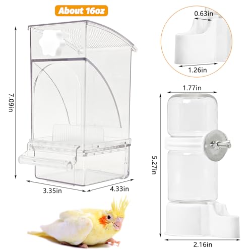 BNOSDM No Mess Bird Feeder Water Dispenser Set Automatic Parrot Feeder Drinker Transparent Food Container 3 Pcs Parakeet Cage Accessories for Cockatiel, Budgies, Conure, Lovebird, Finch (Transparent) - color: Transparent + 2 Pcs Bird Water Dispenser Set