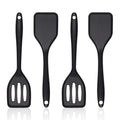Small Silicone Serving Spatula Set of 4 for Egg, Steak, Pancake | Non-stick, Non-Scratch, Flexible, Easy to Clean - color: Black