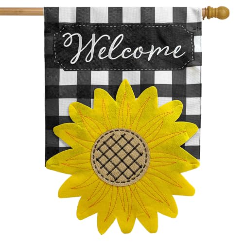 Sculpted Sunflower Summer Burlap House Flag Welcome 28" x 40" Briarwood Lane - color: Multicolored