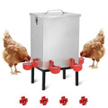 3 Gallons Chicken Waterer,Stainless Steels Automatic Chicken Waterer with Latch and Bottom Bracket，Poultry Watering 4 Water Cups Chicken Feeder Waterer and 4 Horizontal Automatic Chicken Nipples