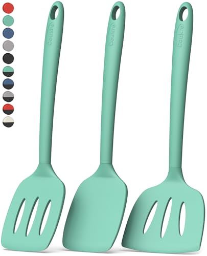Coukre 3 Pack Silicone Spatula Set, Heat Resistant to 500°F, BPA-Free | Fish Spatula, Solid & Slotted Turners, Dishwasher Safe, Spatula Set for Eggs, Pancakes, Fish & Burgers, PureAquaGreen - color: PureAquaGreen