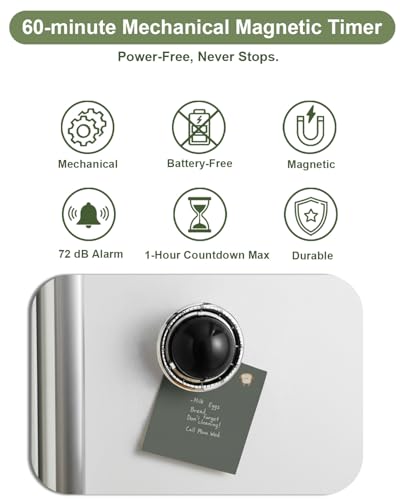 Kitchen Timer, 60-Minute Mechanical Timer with Magnetic Back - No Batteries Required - Loud Alarm, Wind Up Manual Time Countdown Reminder for Cooking, Baking, Exercise, Study, Working, Gaming, Black - color: Black