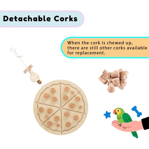 2 PCS Wooden Bird Chew Toys-6.3 X 6.3 Inch Hanging Parrot Toys with Detachable & Replaceable Corks,Foraging Toys for Cockatiels,Parakeets,Conures & Small to Medium Parrot - style: Bird Toy