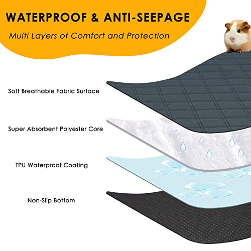 4 Pack Guinea Pig Cage Liners Washable Guinea Pig Bedding Super Absorbent | Waterproof | Non Slip| Reusable Guinea Pig Pee Pads for Small Animals Cages Rabbit Hamster Rat - 48" x 24" - color: Dark Grey, size: 48" x 24" (4 Pack)