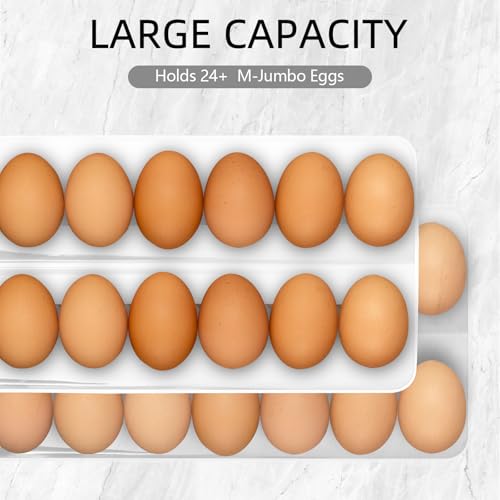 Egg Holder for Fridge Automatic Rolling Egg Dispenser for Refrigerator Kitchen Countertop - Space-saving Egg Roller/Organizer/Storage/Container/Tray for Fridge Double Track - color: Grey