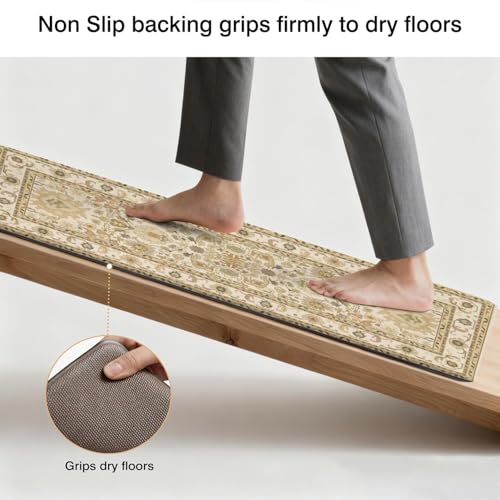 Boho Kitchen Mat, 2PCs, 17.3" x 47" + 17.3" x 29", Cream & Gold | Non-Slip Cushioned Comfort Washable Anti-Fatigue Floor Rug, Ergonomic Standing Rugs, Set of 2 for Home, Sink, Laundry - color: Black-1