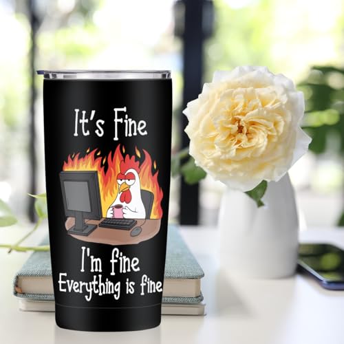 Jztco Funny Birthday Gifts for Women Men 20 oz Tumbler, Office Gag Gifts | Chicken Themed Insulated Travel Coffee Mug Stainless Steel Insulated Water Bottle, Funny Gifts for Coworker Boss Women, Black - color: Multi 1459