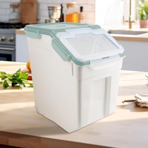 Rice Storage Container 2 Pack 50 lb Flour Storage Container with Wheels, BPA Free Food Storage Container with Measuring Cup Dog Cat Food Bin Set for Dry Food Sugar, Cereal-Green - color: Green/50lbs,2counts
