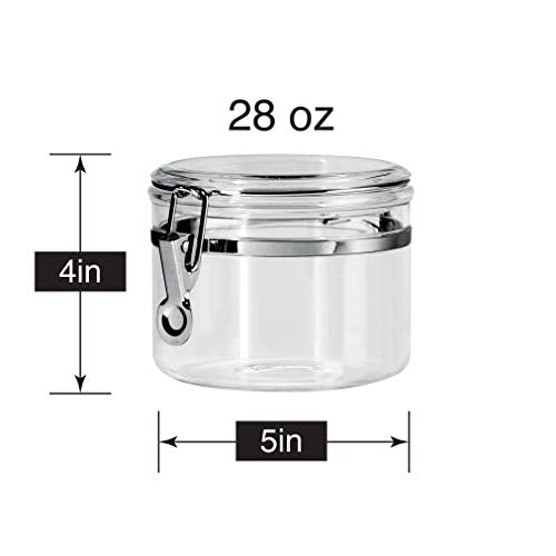 Oggi Clear Canister with Clamp Lid, 28 oz - Large Airtight Food Storage Container, for Kitchen & Pantry Storage of Bulk, Dry Foods Including Pasta, Flour, Sugar, Coffee, Rice, Tea, Spices & Herbs - size: 28-Fluid Ounce