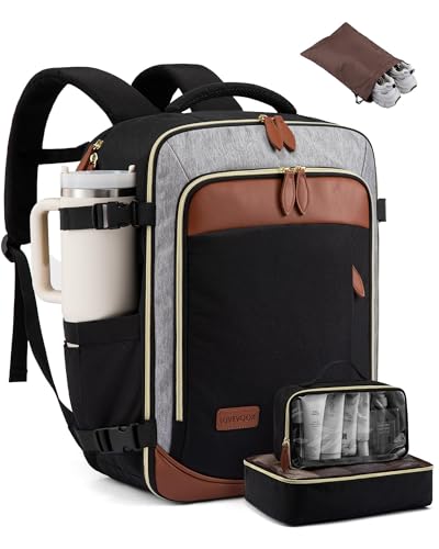 LOVEVOOK 40L Travel Backpack Carry On Airline Approved, Large Backpack with 3 Packing Cubes, TSA Travel Essentials Carry On Bag, Waterproof Weekender Overnight Luggage Daypack, Fits 17.3 Inch Laptop - color: Black-gray-chestnut Brown, size: Large - 17.3 I