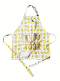 Full Egg Apron for Teenage, 8 Deep Egg Pockets with Elastic Closure | Long Wasit Ties, 2 Chest & 3 Bottom Extra Tool Pockets, Adjustable Strap, Yellow Chick Printed, Egg Collect Gather Hold Apron - color: Yellow for Teen
