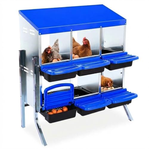 Chicken Nesting Boxes, Heavy-Duty 8-Compartment Metal Chicken Nesting Box – Removable Tray, Ventilation Holes, Easy Egg Collection, Rustproof Galvanized Steel - Blue - 6 - Slot - with Legs - color: Blue, size: 6 - Slot - With Legs