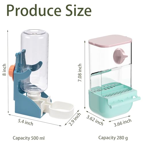 No Mess Bird Feeder Water Dispenser Set Automatic Transparent Parrot Feeder | Acrylic Parrot Food Container Drinker Cage Accessories for Small Birds Canary Parakeet Finch (Blue+Blue, 1) - color: Blue+Blue
