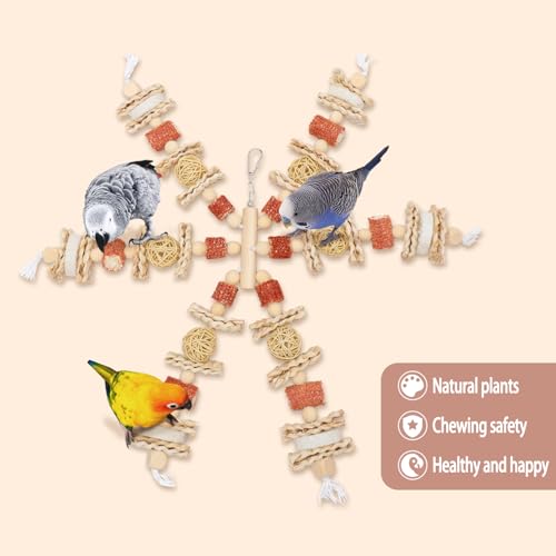 Bird Toys，17.5 Inches Parrot Toy for Chewing | Natural Corn Cob, Loofah Slices, Can Be Hung in Large and Medium-Sized Parrot Cages