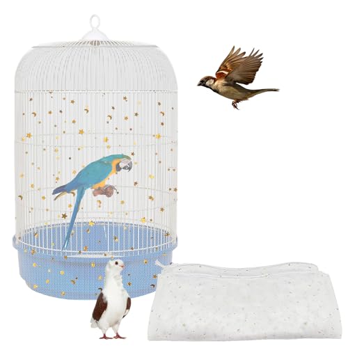 Bird Cage Seed Catcher, 45-90'' Adjustable Bird Cage Cover, Universal Nylon Bird Cage Mesh Net, Bird Cage Skirt Guard Accessories for Parrot Parakeet Macaw Round Square Cage (White) - color: White, size: Small
