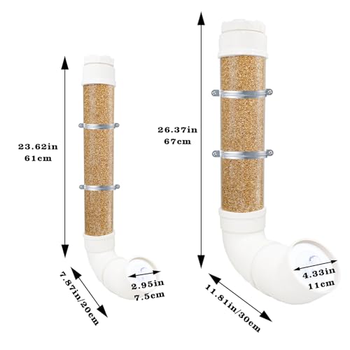 2-Pack Chicken Feeders No Waste, Chicken Feeder Kit with a Big One and a Small One, Automatic Chicken Feeder for Chicken Coop, PVC Gravity Poultry Feeders for Chickens, Ducks, Turkeys, Geese