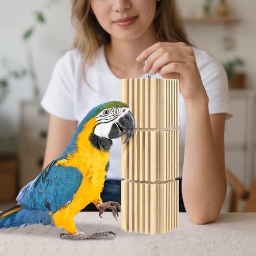 DBNESS Large Parrot Chew Toys, Natural Wooden Hanging Bird Foraging Toy Beak Grinding Blocks for African Grey, Amazon Parrots, Eclectus, Macaws