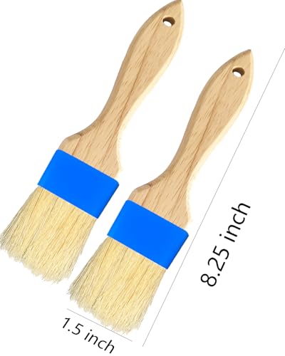 Pastry Basting Brush - Food Grade, Non-Shedding Natural Bristle, Heat Resistant Wooden Handle, Durable Kitchen Tool for Baking, Cooking, Butter, Egg Wash, Glazing, Oil, Sauce (Set of 2, 1.5", Blue)