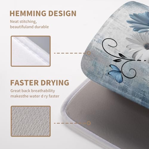 Dish Drying Mat for Kitchen Counter 16x18 Inch Blue Grey Daisy Drying Pads Rustic Vintage Floral Dish Dry Mat Microfiber Absorbent Farmhouse Dish Drainer Mat Flowers Dish Drainer Rack Mat - color: Blue Grey Daisy, size: 16" x 18"