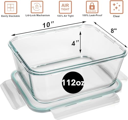 Razab 3300 ml / 112 oz Large Glass Food Storage Containers with Lids, Airtight, Leakproof, BPA Free - Ideal for Meal Prep, Store Leftover & Lunch, Baking Casserole - Freezer, Microwave & Oven Safe - color: Light Blue