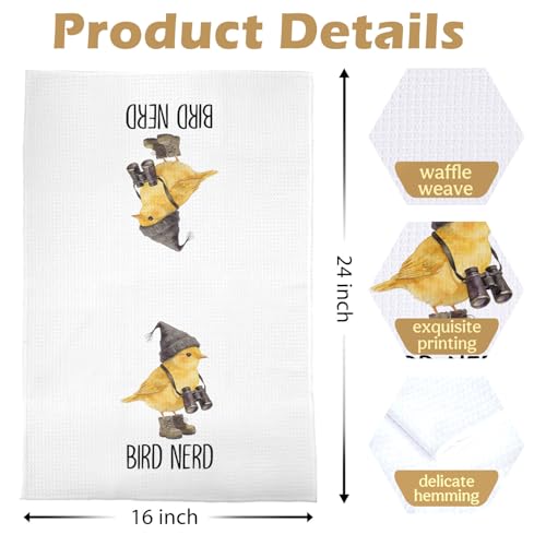 Bird Gifts Kitchen Towels - Bird Nerd Decorative Waffle Dish Towels, Birding Gifts Hand Towel, Birding Tea Towel, 16x24 Inch - color: Bird Nerd