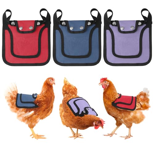 3Pcs Chicken Saddle for Hen, Chicken Saddles with Adjustable Strap | Chicken Aprons for Hens, Chicken Saddles Protector, Feather Protector for Back and Sides Poultry Accessories for Hens