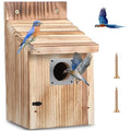 Dreyoo 1 Pack Cedar Bluebird Box Houses for Outside, 1-1/2” Entrance Hole Wooden Bird Houses with Metal Predator Guard, Secure Latch, Fledgling Grooves, Air Vents for Bluebird Wren Swallow Finch
