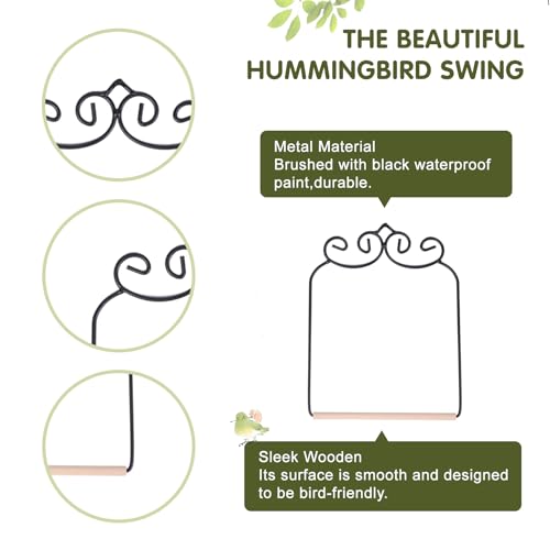 3PK Metal Frame Hummingbird Swings and Perches with Wooden Dowel Black Bird Swing Outdoor Bird Perch Humming Bird Swing (3PK) - style: 3PK