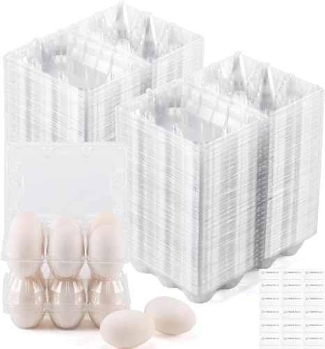120 Pack Duck Egg Cartons Jumbo Egg Cartons Cheap Bulk with Sticker Labels | Clear Empty Plastic Egg Containers Extra Large for Home Ranch Farm Commercial Market Display, 2×3 Grids