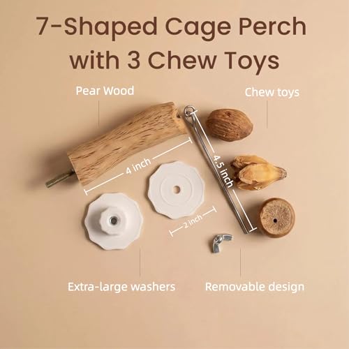 Bird Swing Perch with Chew Toys for Small Parrots, Cage Accessory | Natural Pear Wood 2PCS Bird Cage Set with Perch, Hanging Swing & Chew Toys for Conures, Cockatiels & Small Parrots