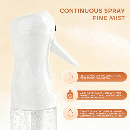 AMOMELA 2Pcs Continuous Spray Bottle For Hair,Ultra Fine Refillable Water Mister for Hair Styling, Plants, Cleaning, Salon, Misting & Skin Care（200ml/6.8oz Clear） (200ML 2PACK)