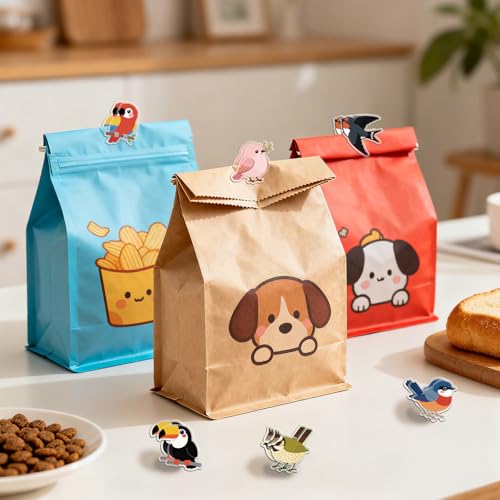 MAYJOYDIY 24Pcs 12 Styles Bird Branch Acrylic Chip Clips Parrot Swallow Robin Bag Sealer Sealing Closures Cute Pink Bird Toucan Bag Clips for Food Storage Airtight Seal Grip - style: Bird