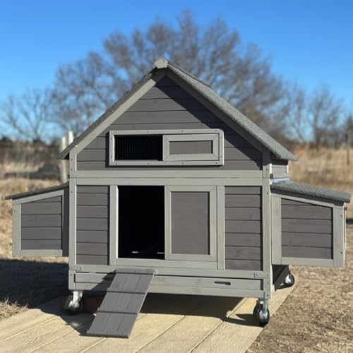 GUTINNEEN Large Chicken Coop on Wheels Mobile Wooden Hen House Weatherproof Duck Poultry Cage 67.3" L for 6-8 Chickens with 6 Nesting Box - size: 67.3"L x 40.0"W x 49.8"H