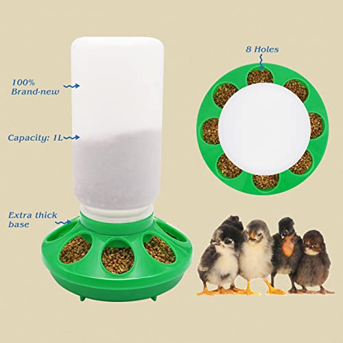 2 in 1 Chick Starter Set, 0.3Gal Feeder & 0.3Gal Waterer Set Green | Chick Feeder and Waterer, Quail Feeder, Duck Feeder, Poultry Waterer, Chicken Feeder and Waterer Set, Baby Chicken Supplies - color: Green