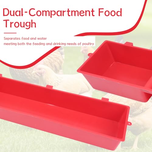 4 Pack Chicken Feeder Trough Hanging Basin Poultry Feeder Food Water Separating Dispenser for Chicken Duck Pigeon Duck Livestock Poultry (22 inches, Red)