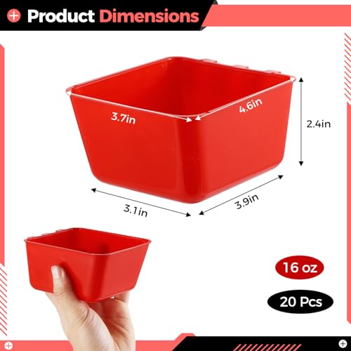 20 Pcs Cage Cups 16 oz Chicken Feeder Waterer Birds Feeders Hanging Bunny Cage Feeder Chicken Water Bowl Feeding Seed Bowl for Pet Parrot Rooster Parakeet Gamefowl Poultry Pigeon Wire Cage - color: red