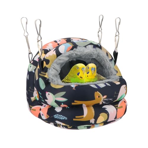 Bird Nest House Winter Warm Bird Bed Hanging Hammock Snuggle Hut for Parakeets Budgies Cockatiels Conures Quaker Parrot (Small, Black) | Soft fleece warm, plastic support plate anti-collapse, removable washable pad, dual mount, for parakeets/cockatiels/co