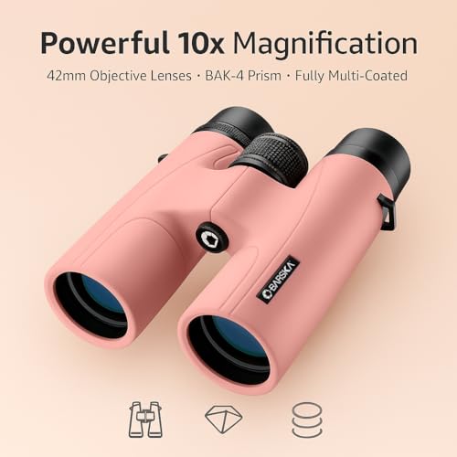 Barska Crush 10x42 Binoculars – Lightweight, Compact & Shockproof Design in Bright Colors for Hiking, Travel, Concerts, Sports, Great Gift Idea – Case & Strap Included - color: Blush Pink