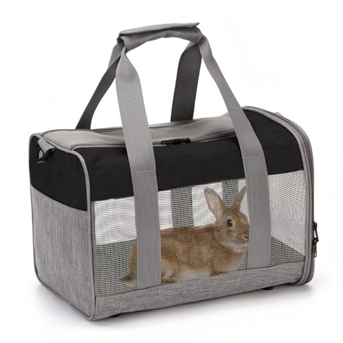 PINVNBY Bunny Carrier for Travel Camping Outdoor, Small Pet Carrier, Guinea Pig Carrier, Breathable Pet Portable Hand Bag for Hamster Rabbit Guinea Pig（Black & Gray） - color: Black & Gray
